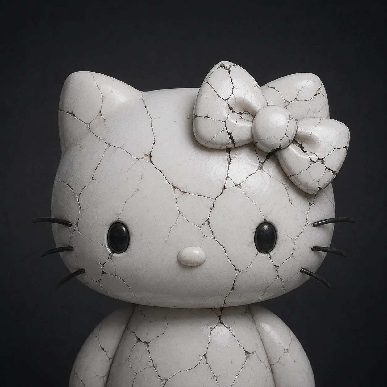 Cracked porcelain dark hello kitty pfp for broken aesthetic profile picture icon