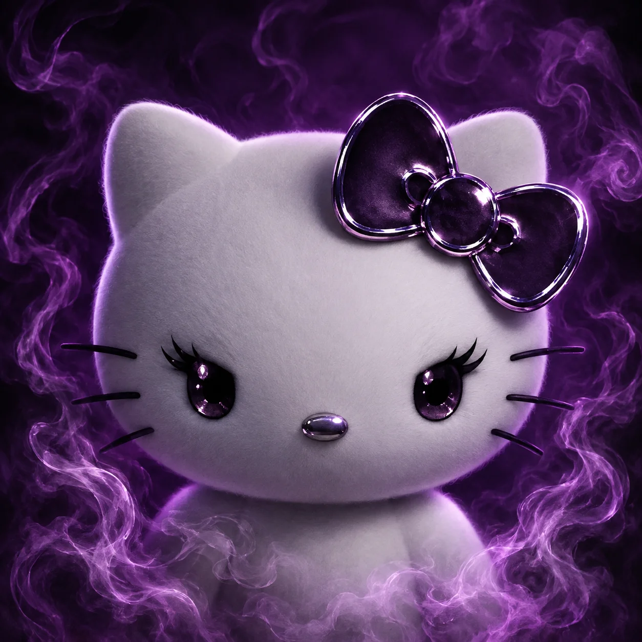 Cursed dark aesthetic hello kitty pfp with purple glow for gothic Discord profile