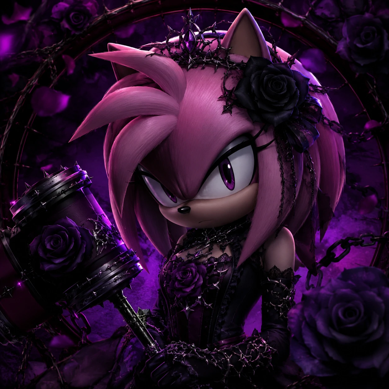 Black Rose style dark Amy Rose PFP gothic icon.