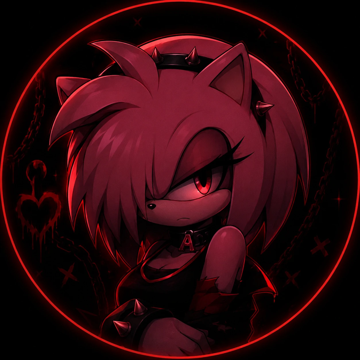 Dark emo Amy Rose PFP with red glow icon.