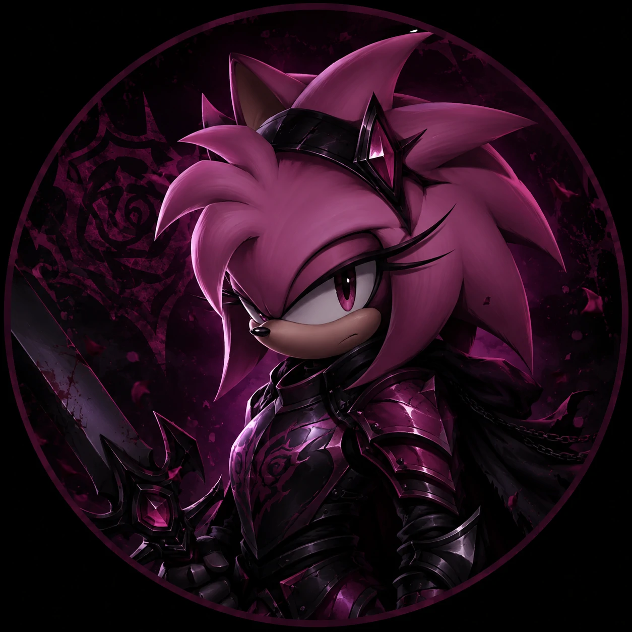 Dark knight-style Amy Rose edgy fanart PFP icon.
