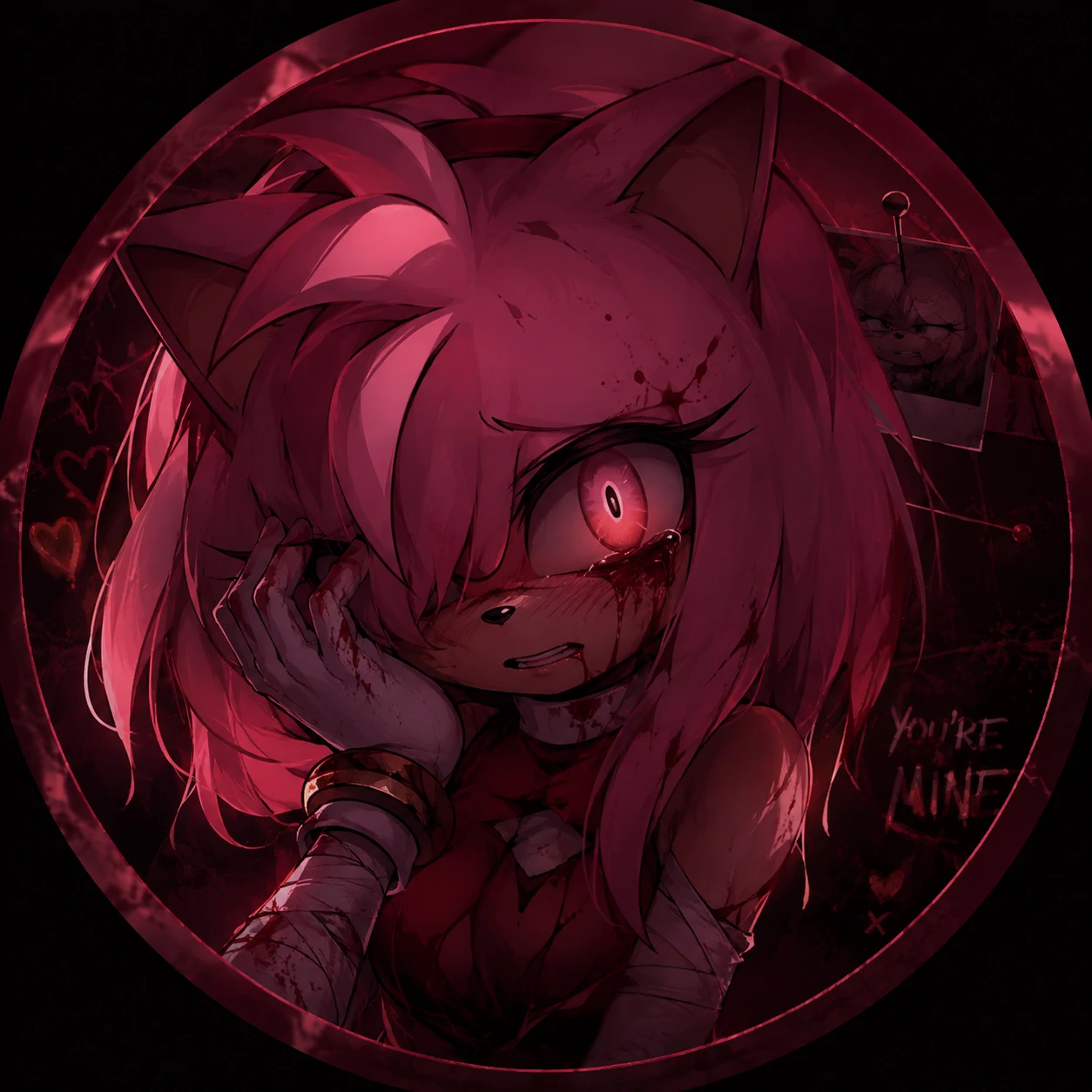 Dark yandere Amy Rose crimson fanart PFP icon.