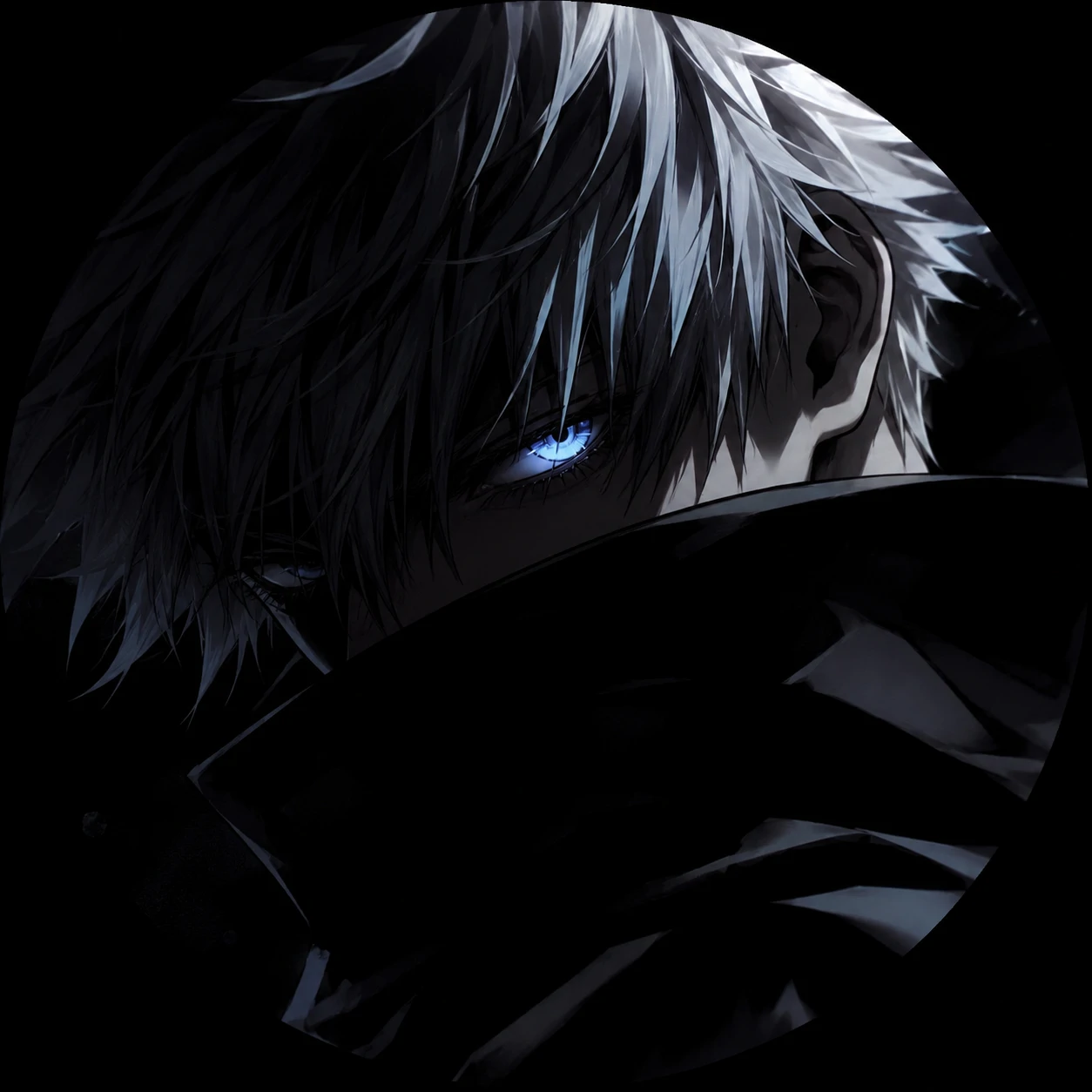 Black aesthetic Gojo avatar with moody lighting and close profile crop