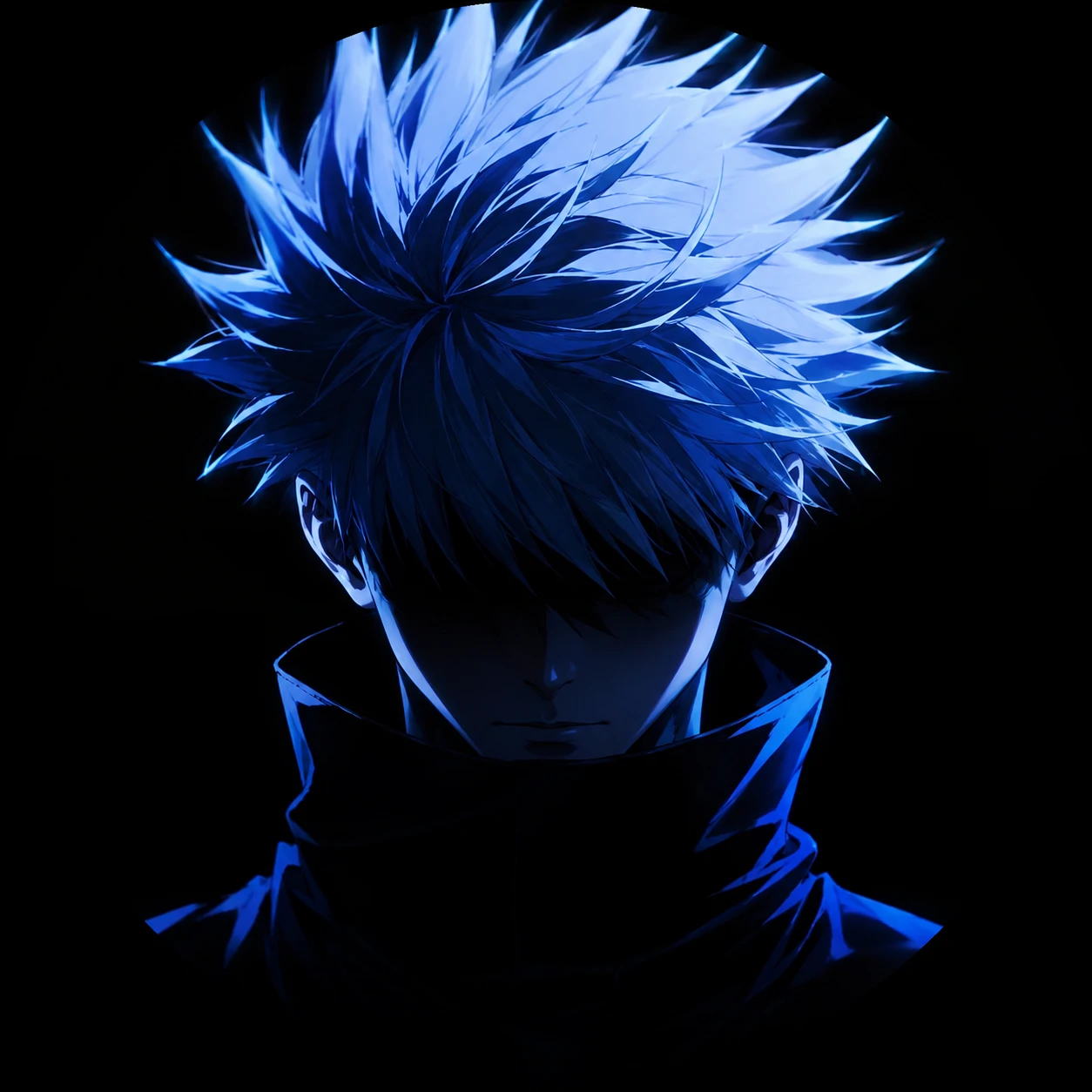 Dark Gojo pfp with shadowed face, blue highlights, and black background
