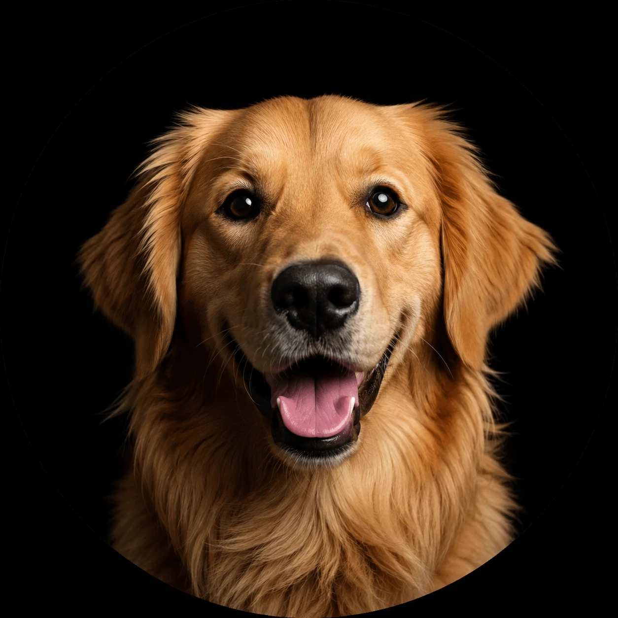 Dark mode friendly dog PFP with bright face against black background