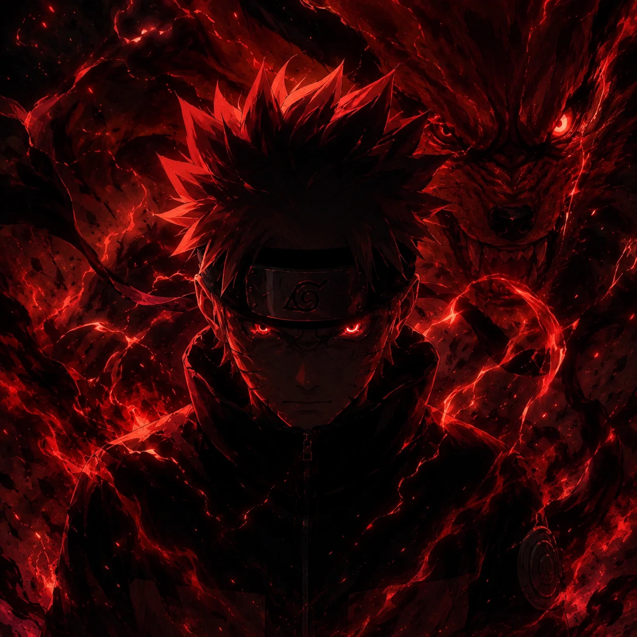 Dark Naruto PFP with red Kurama chakra glow and shadowed face