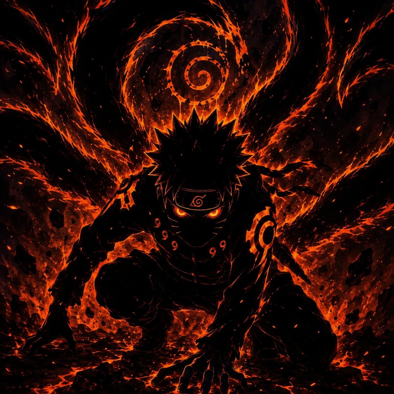 Dark Naruto PFP in tailed beast mode with black silhouette and orange energy