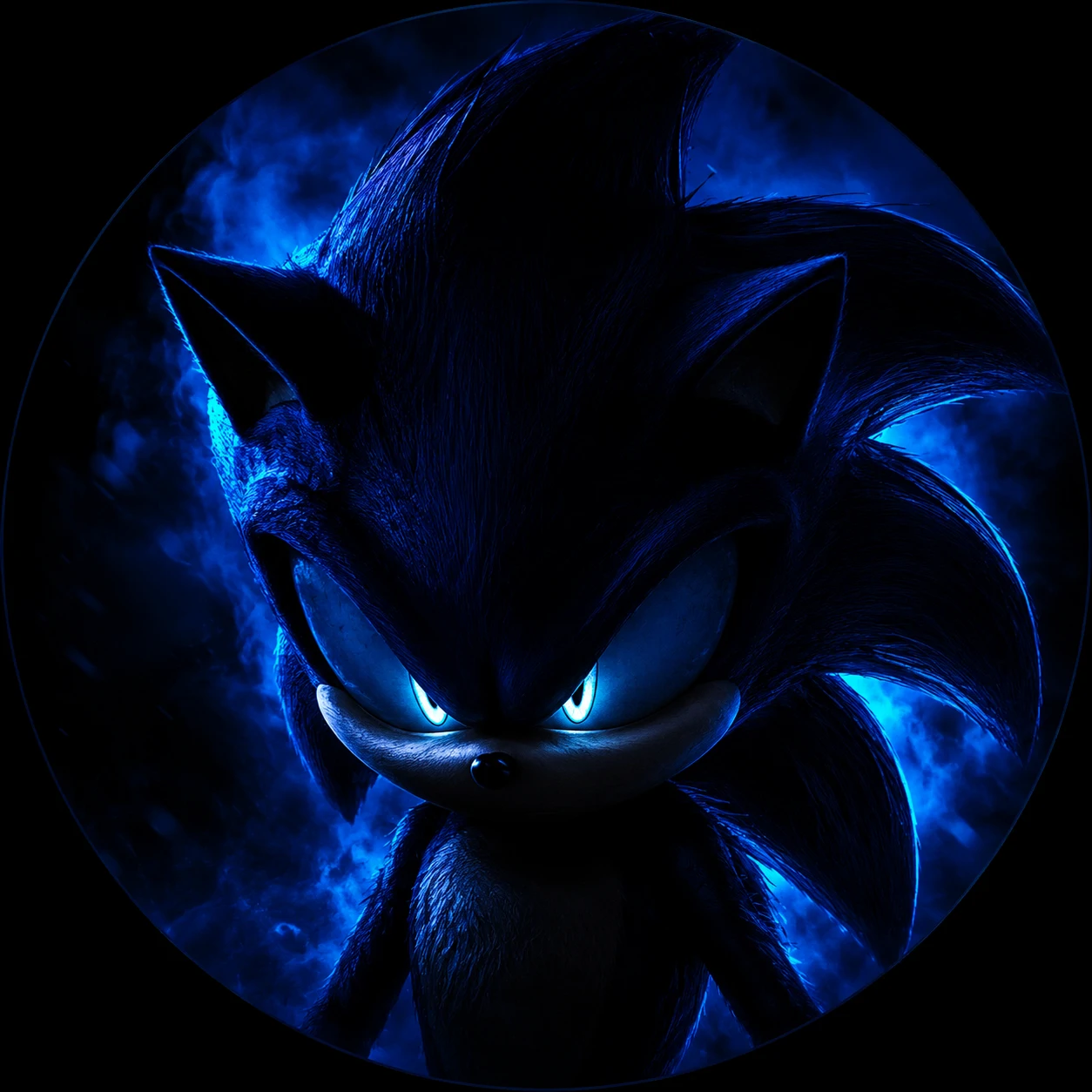 Dark brooding Sonic PFP with a shadowy blue glow.