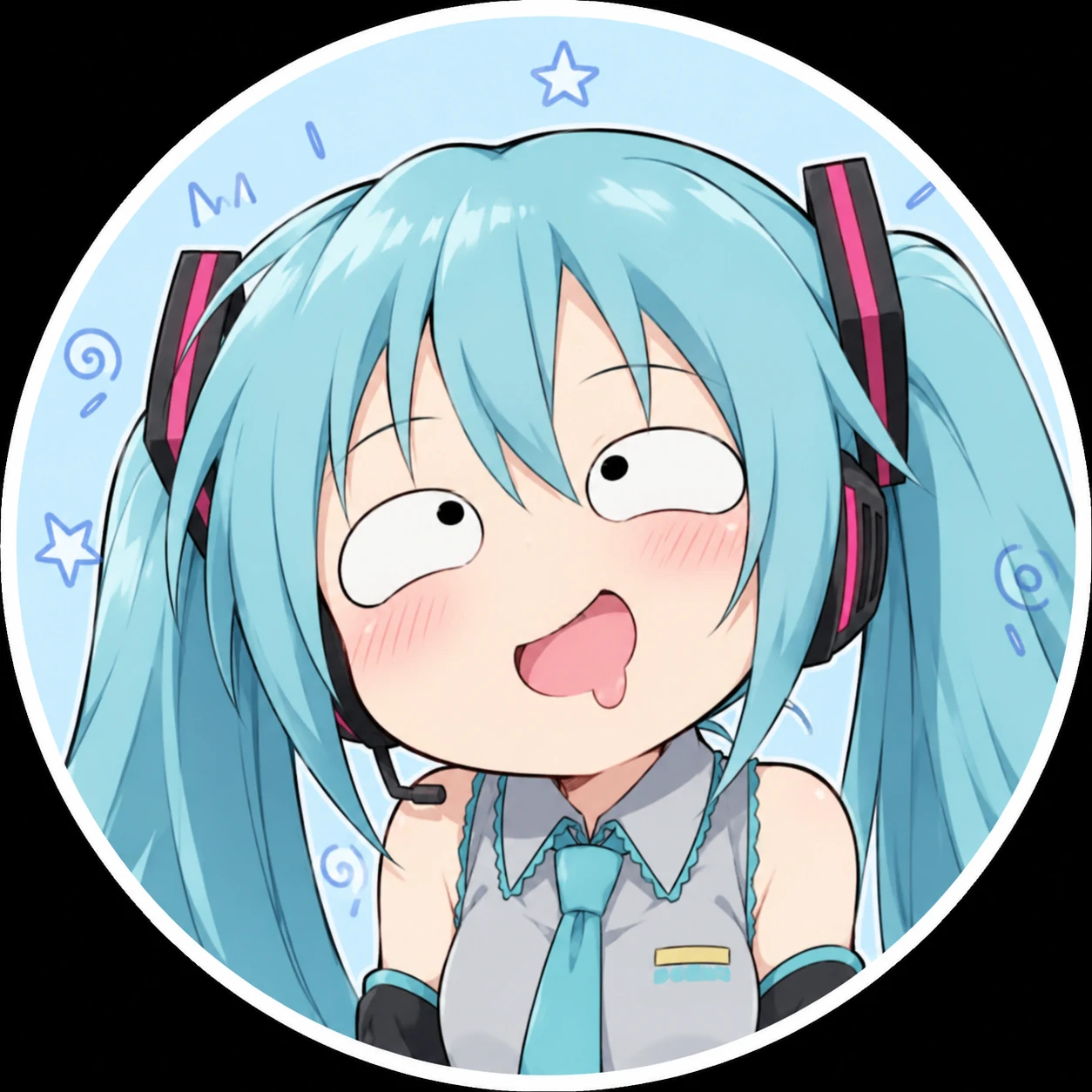 Funny Miku icon with derpy expression, soft blue hair, and silly anime framing