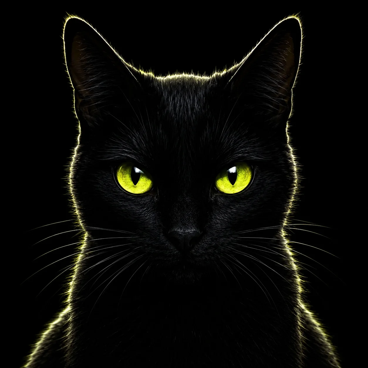 Bold high-contrast cat pfp with piercing yellow eyes for standout Discord server-member avatar
