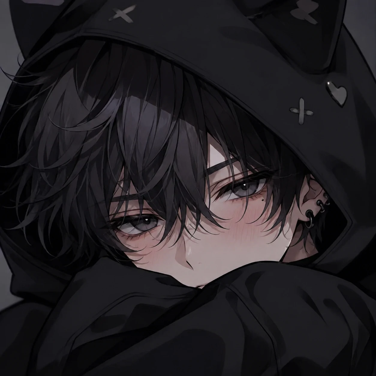 Discord femboy pfp in black hoodie with close face crop