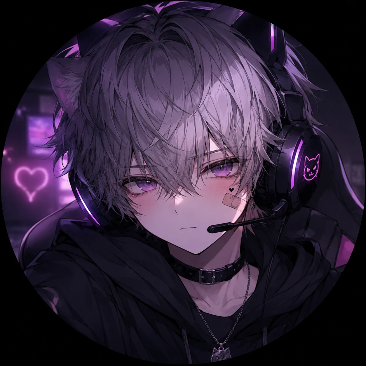 Discord femboy profile picture with gaming headset and clear centered expression