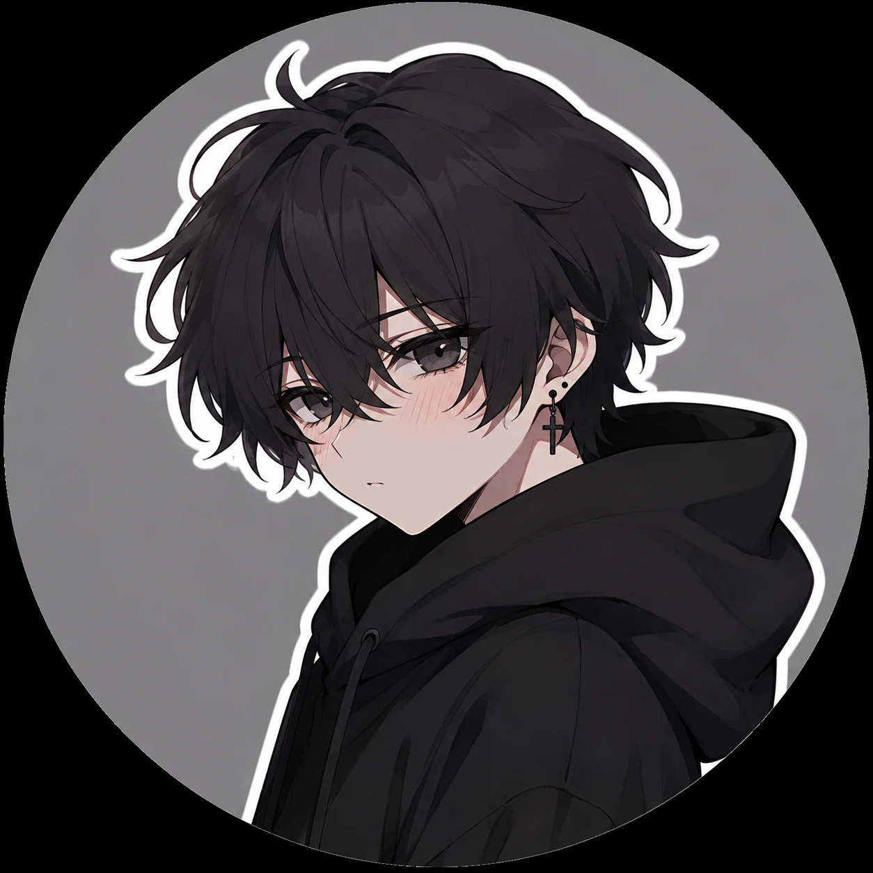 Minimal Discord femboy pfp with white outline and neutral gray background