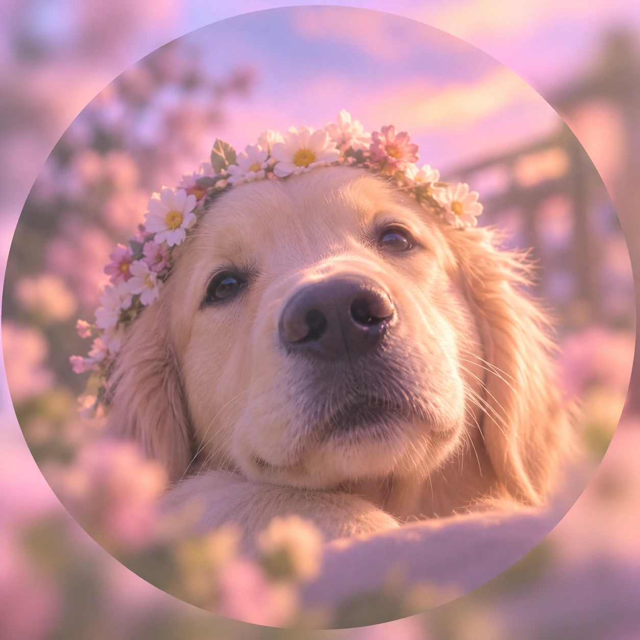 Dreamy aesthetic dog avatar with blurred pastel background