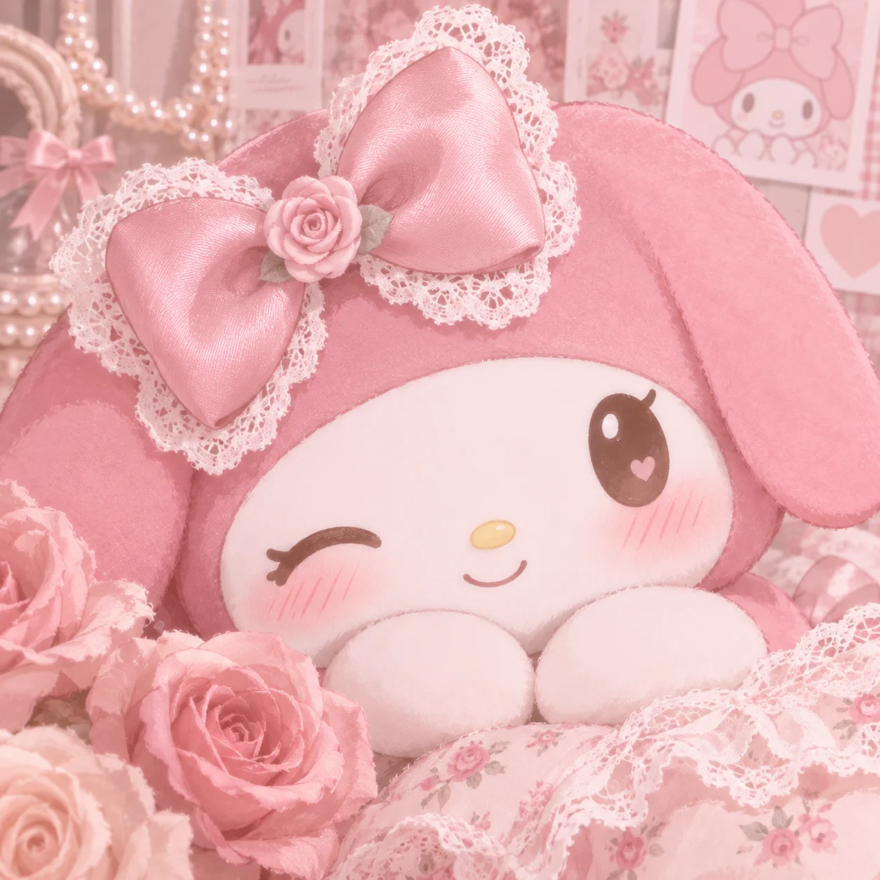Dreamy Pinterest My Melody avatar with rose blush tones and tidy composition