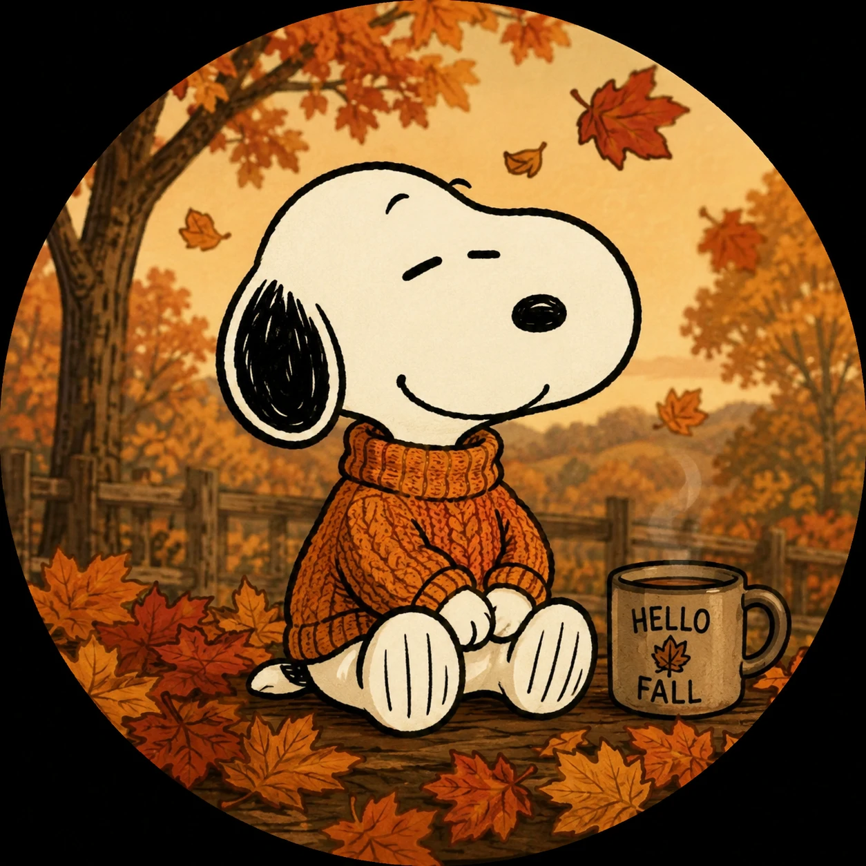 Snoopy in a cozy sweater for a cute fall profile picture