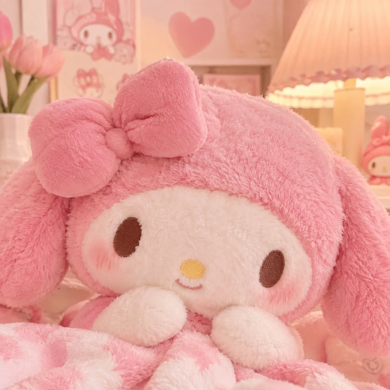 Fluffy My Melody plush PFP with blush room tones and cute toy texture