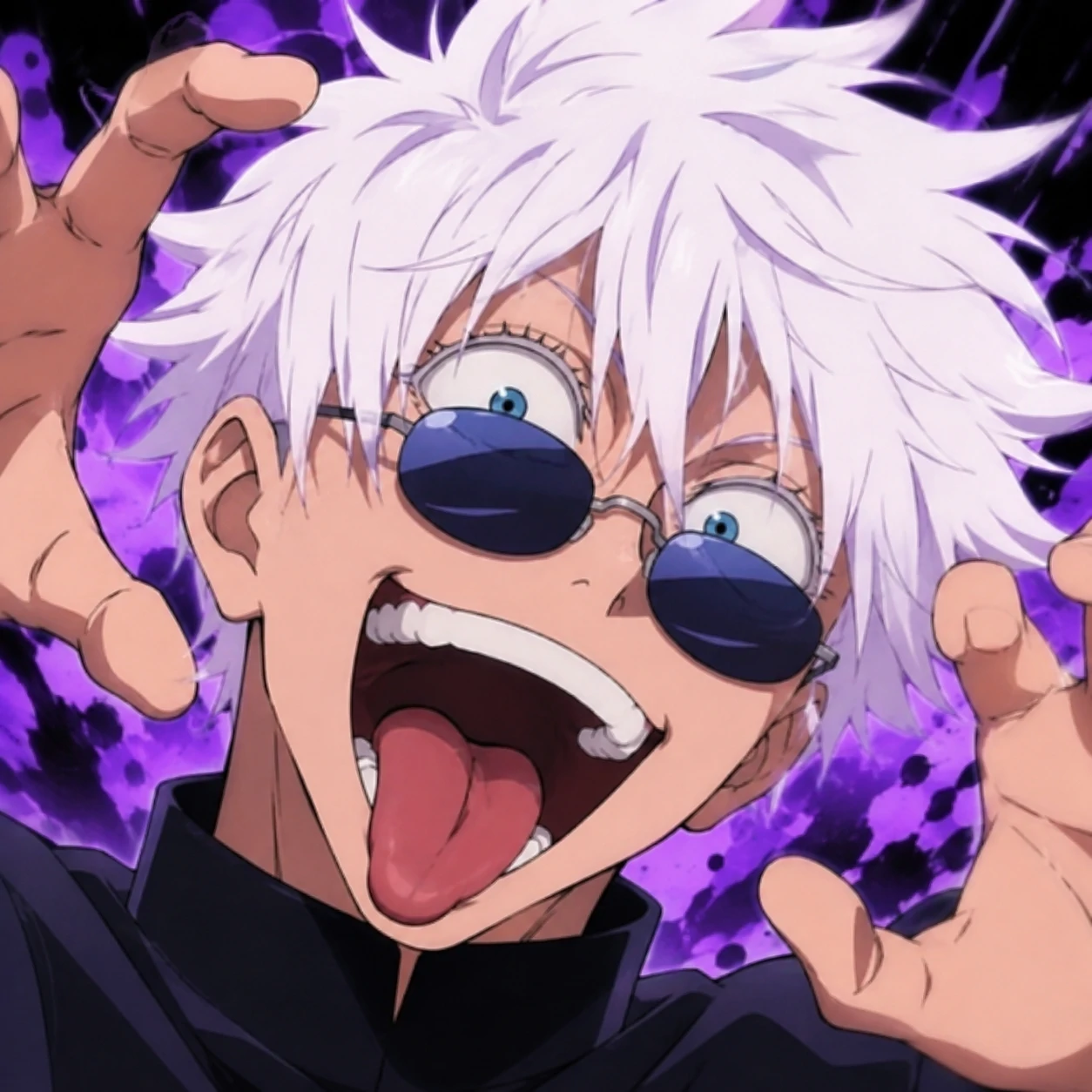 Satoru Gojo funny icon with chaotic expression and exaggerated anime pose