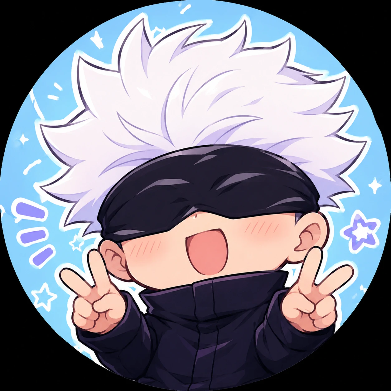 Chibi Gojo pfp with cute funny expression and bright anime styling