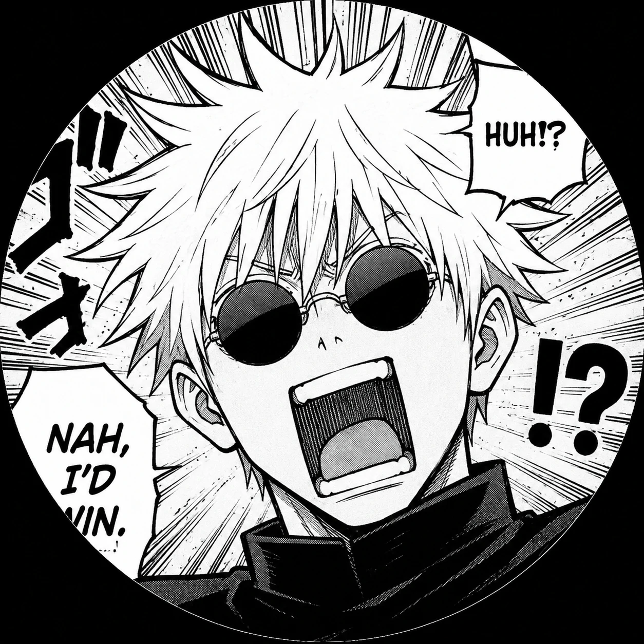 Gojo meme panel icon with comic reaction and bold manga-style framing