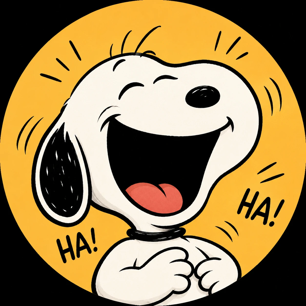 Snoopy laughing with exaggerated expression in a funny profile picture