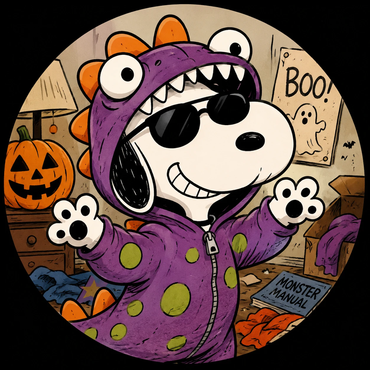 Snoopy in a silly costume in a funny cartoon profile picture