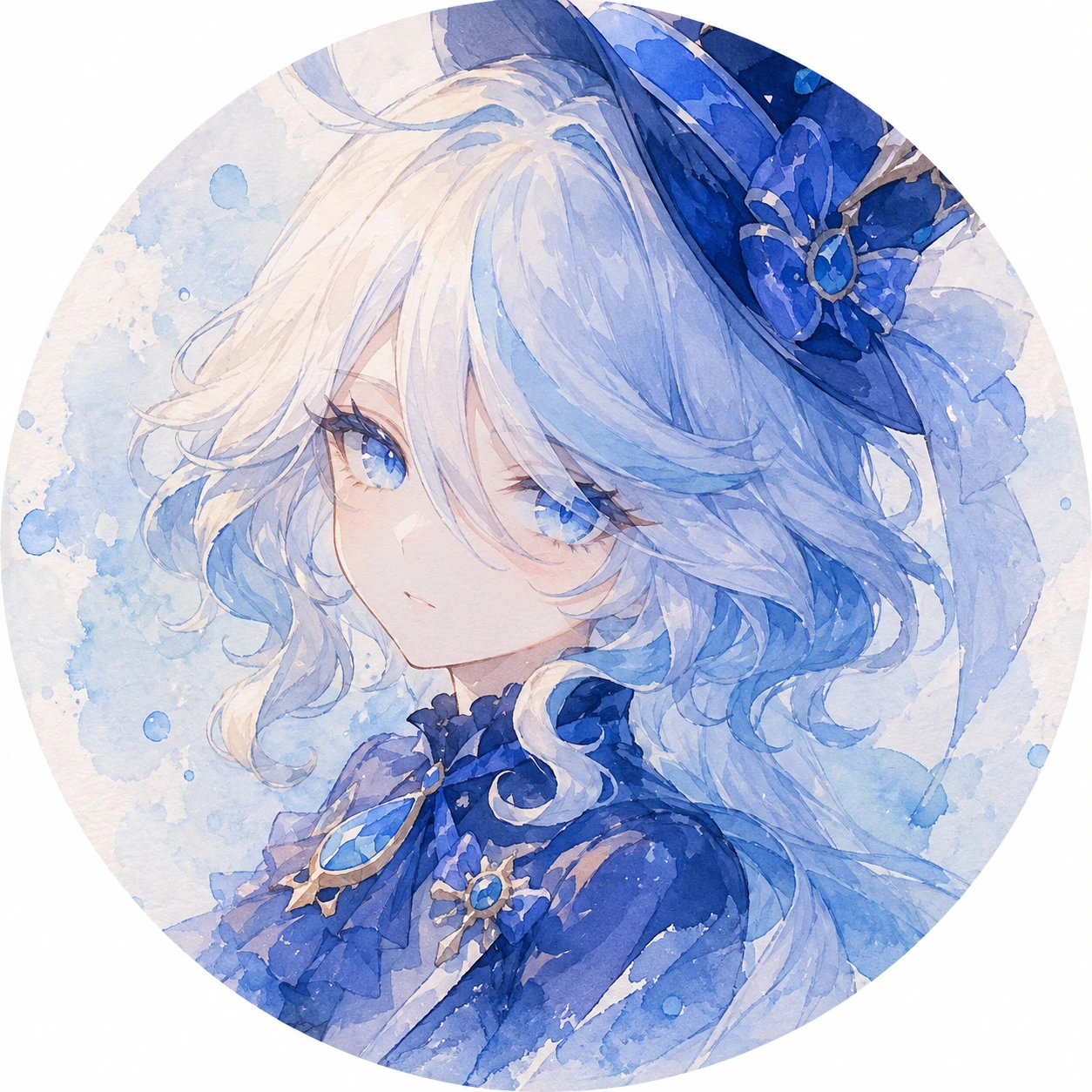 furina-fanart-pfp-soft-watercolor Furina fanart profile picture in soft watercolor style with gentle blue shading