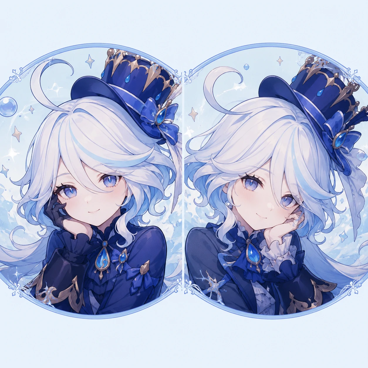 furina-matching-pfp-soft-smile-pair Furina matching pfp pair with soft smiles and balanced pastel blue styling