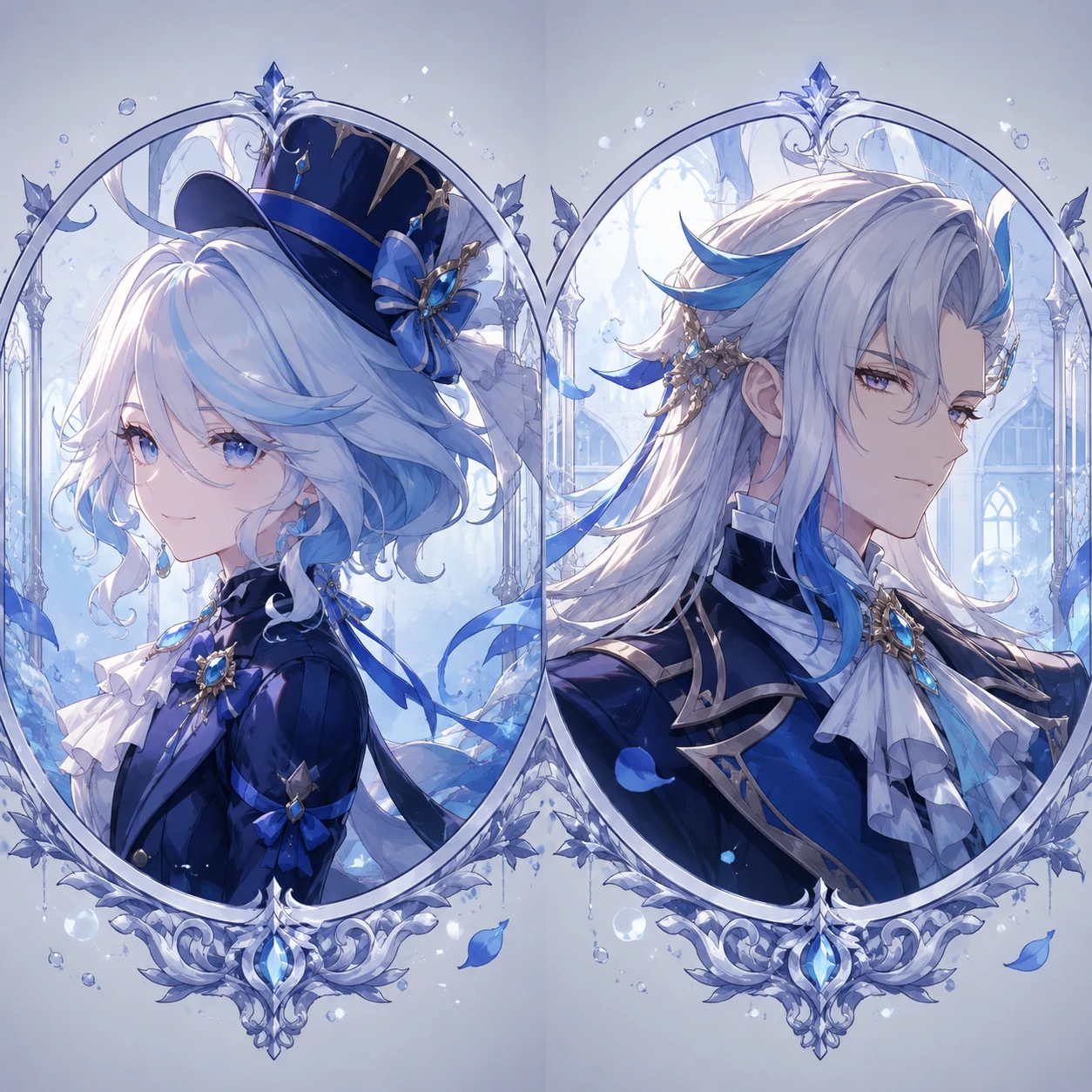 furina-neuvillette-matching-pfp-elegant Furina and Neuvillette matching pfp with elegant blue portrait coordination
