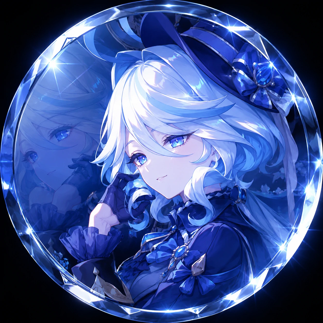 furina-pfp-aesthetic-mirror-shine Aesthetic Furina pfp with mirror-like shine and clean blue anime highlights