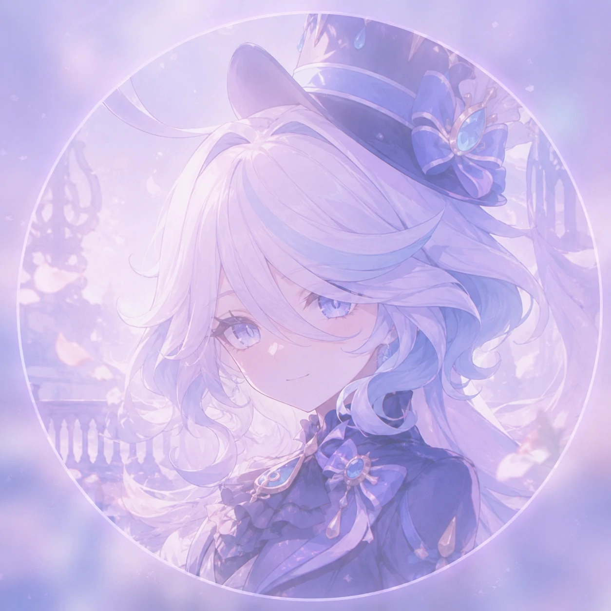 furina-pfp-aesthetic-pastel-haze Furina pfp aesthetic in pastel haze with subtle glow and gentle expression