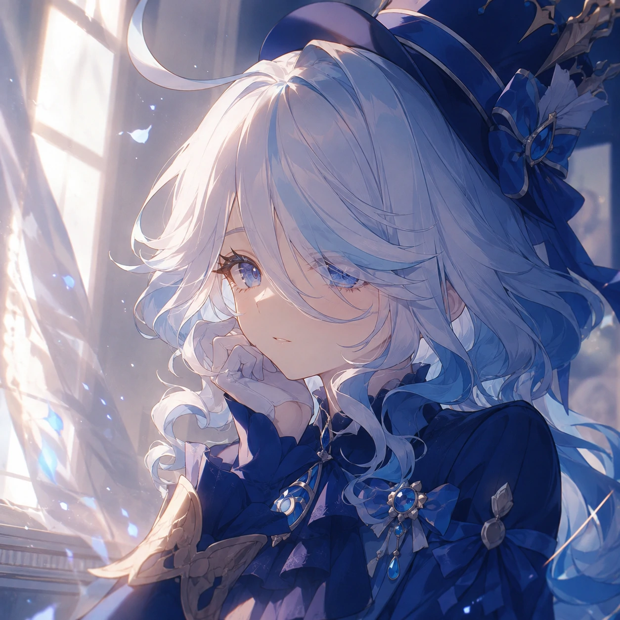 furina-pfp-aesthetic-window-light Furina aesthetic profile picture with soft window light and dreamy anime detail