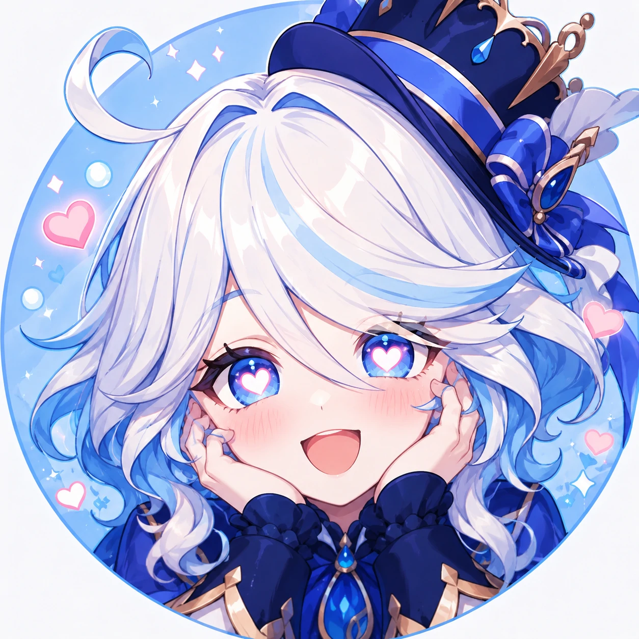 Cute Furina profile picture with heart-shaped highlights and happy anime expression