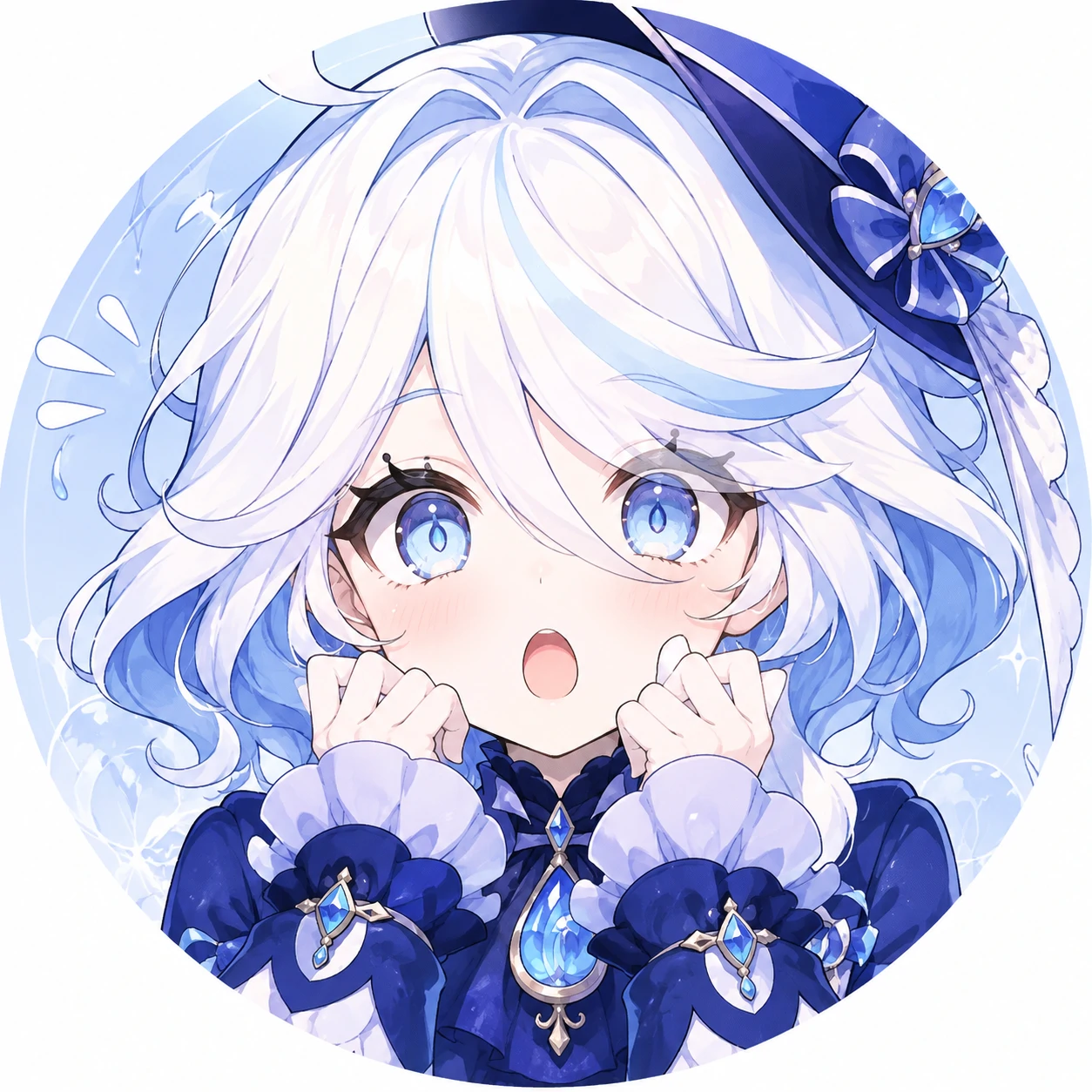 furina-pfp-cute-surprised-face Cute Furina pfp featuring a surprised face and pale blue anime styling