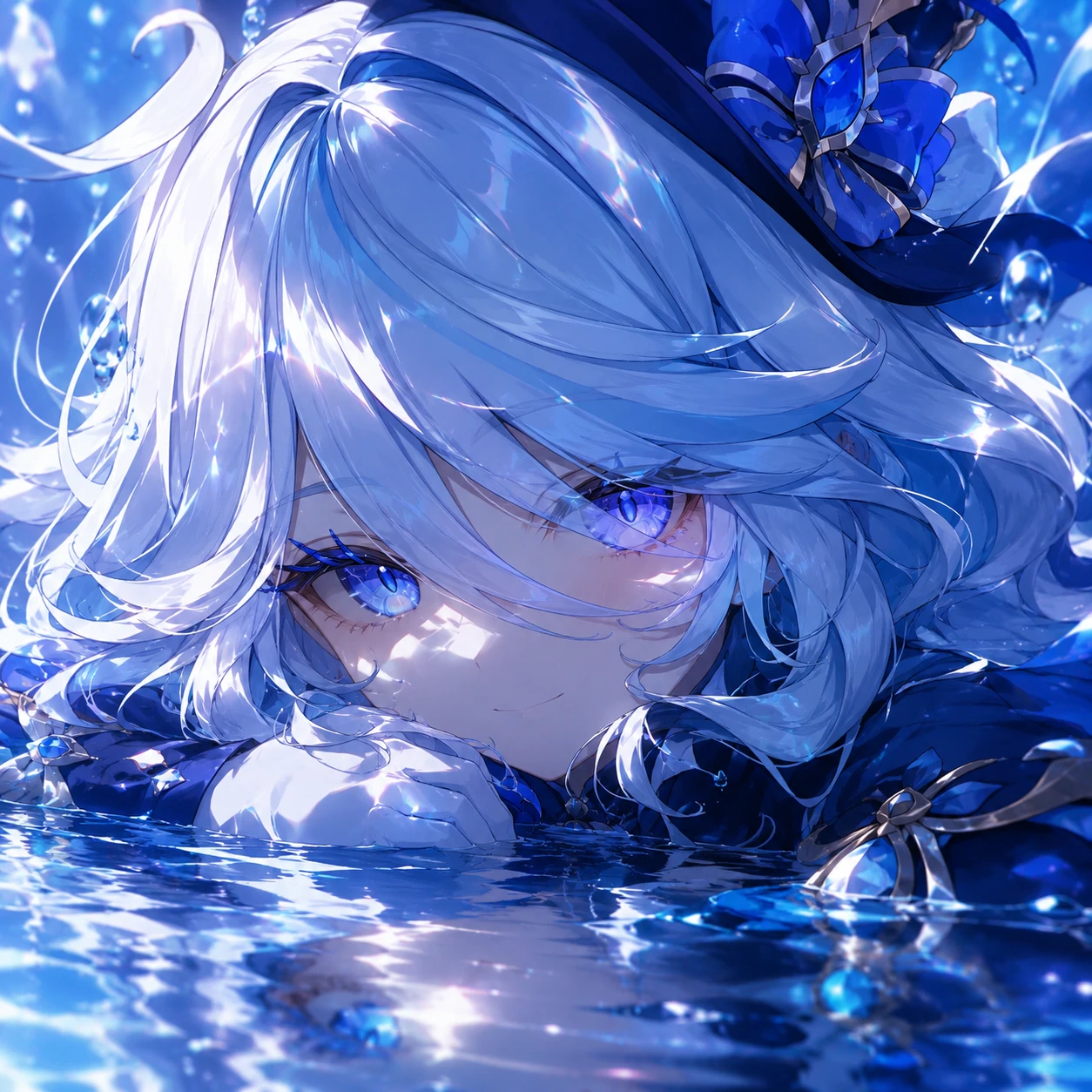furina-pfp-hd-water-reflection Furina HD pfp with water reflections and a crisp anime face crop
