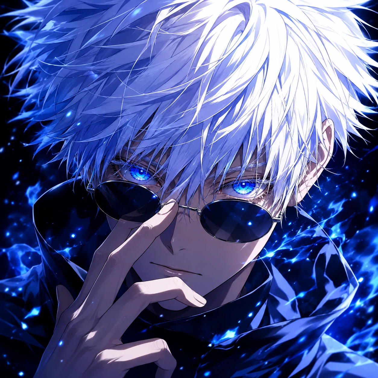 Gojo 4K pfp with vivid blue eyes and ultra-sharp anime detail