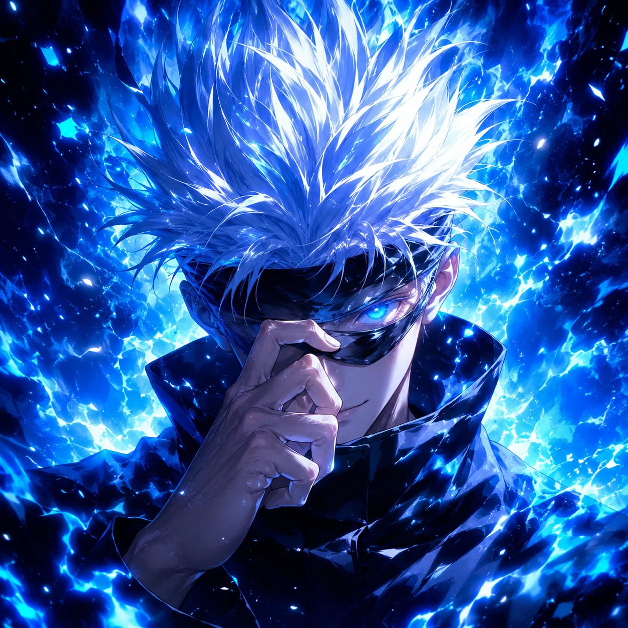 4K Gojo avatar with blue aura and high-detail anime action lighting