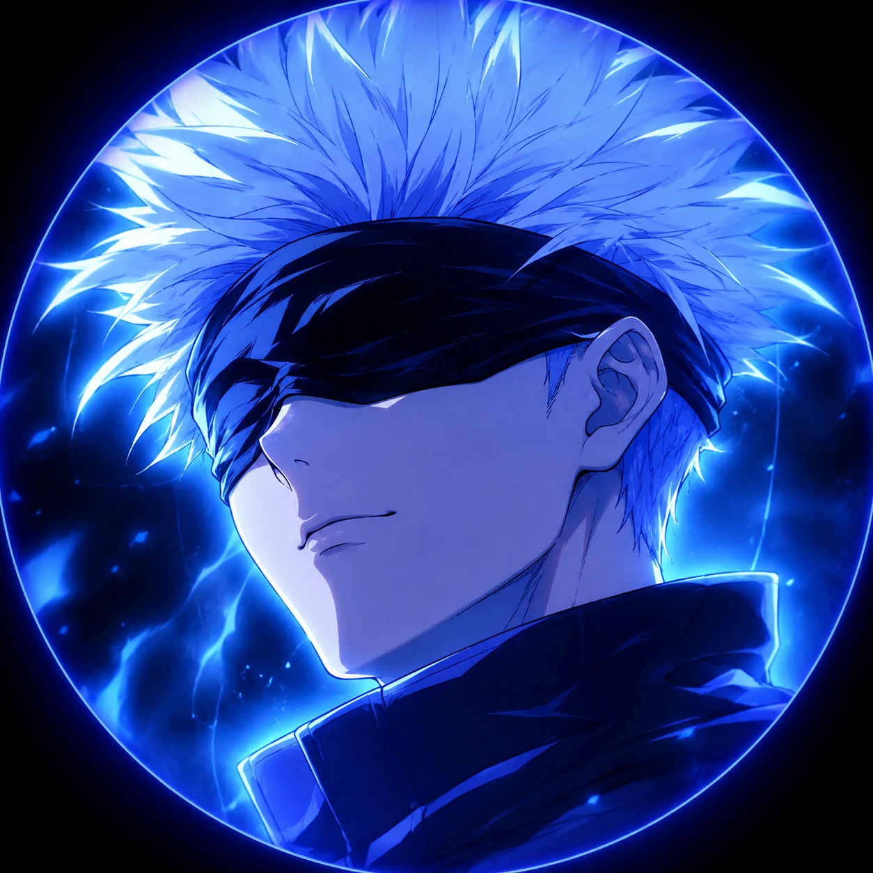 Aesthetic Gojo pfp with blue glow, blindfold, and clean anime close-up
