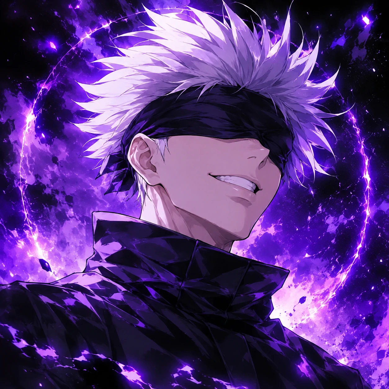 Gojo-inspired anime boy PFP for Discord with blindfold and white hair