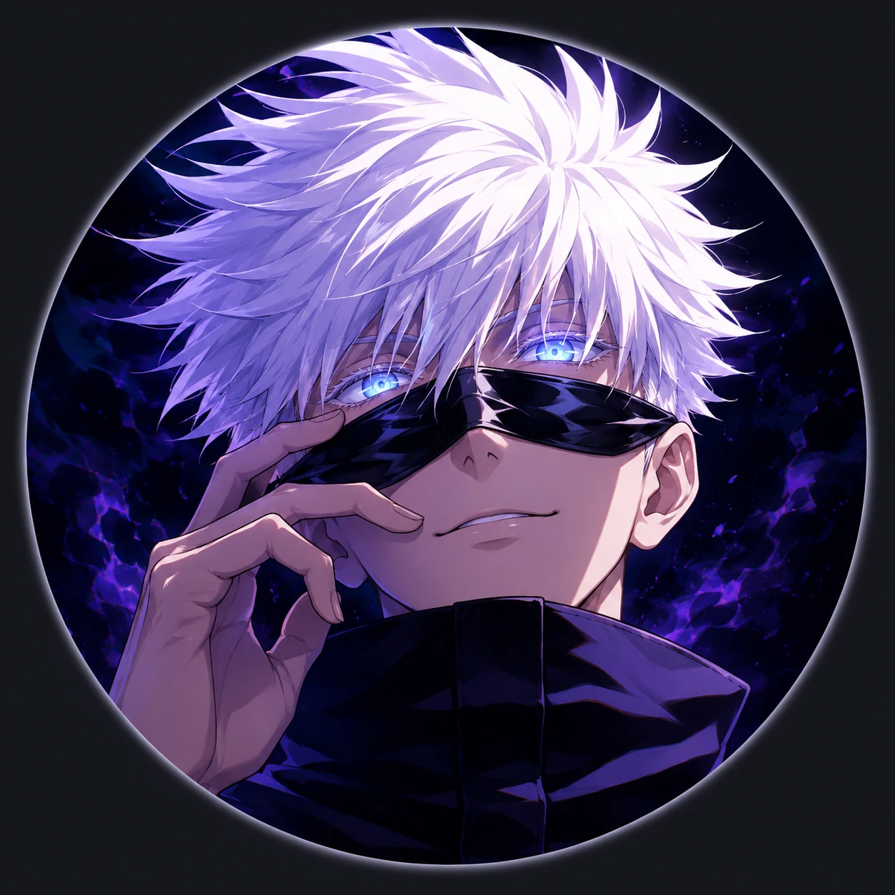 Discord-ready Gojo icon with strong contrast against dark background interface