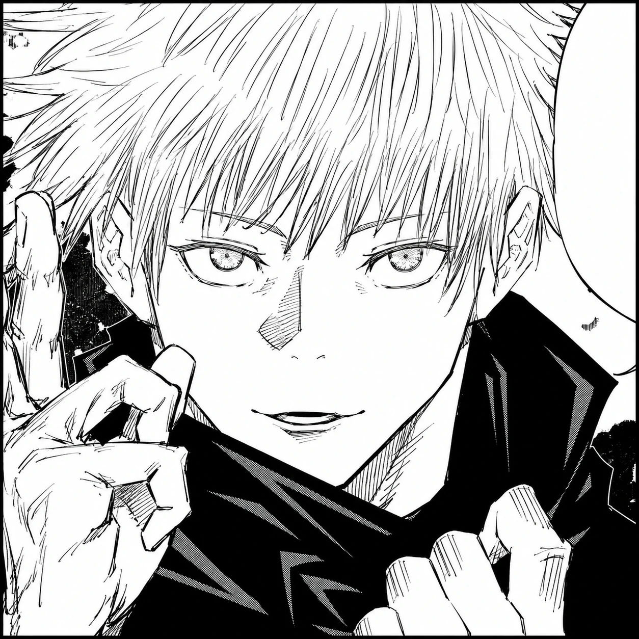 Square manga Gojo icon cropped from panel with balanced black-and-white framing