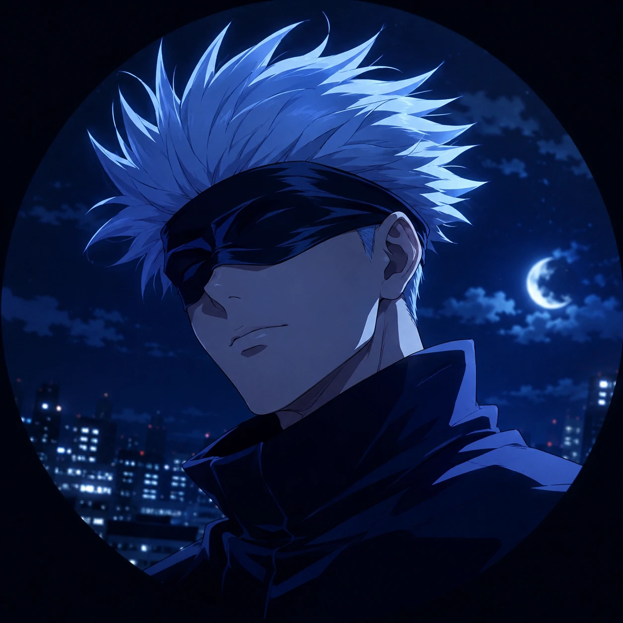 Night aesthetic Gojo avatar with dark blue background and soft highlights