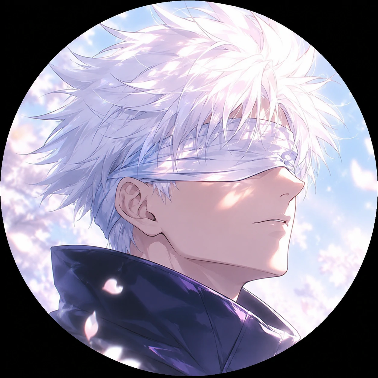 Soft light Gojo profile icon with white hair and dreamy aesthetic tones