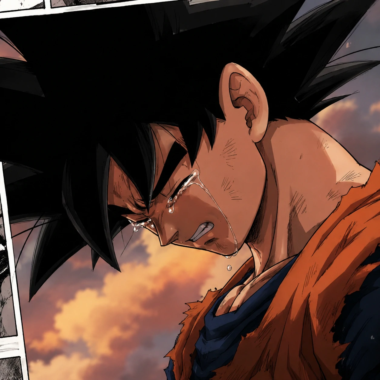 Emotional crying Goku manga panel PFP, anime avatar