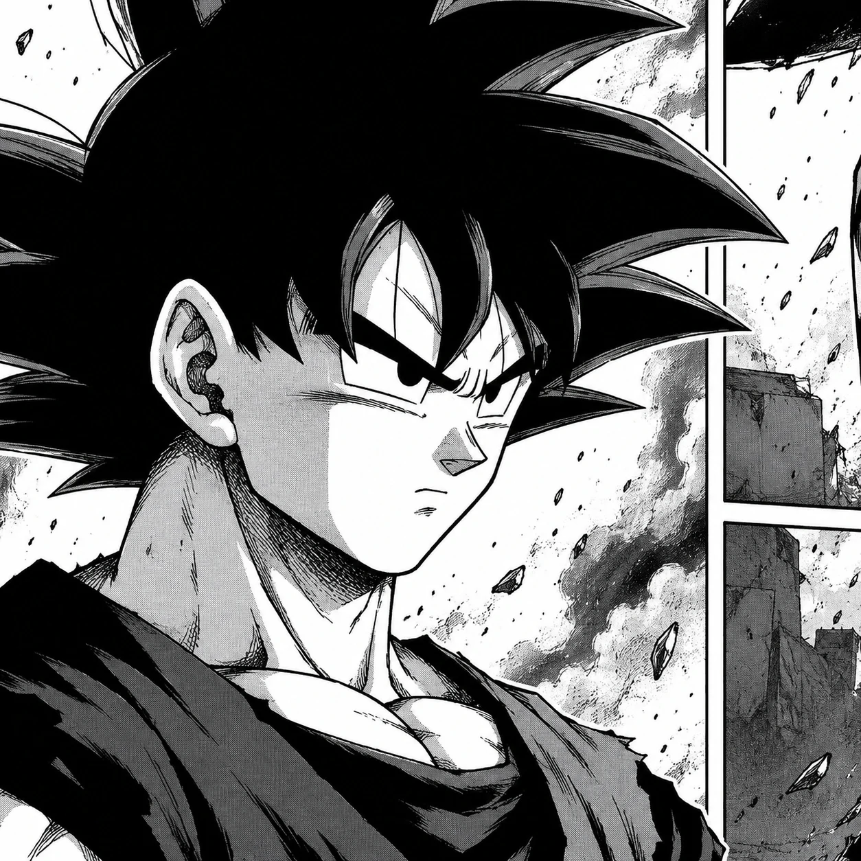 Serious Goku manga panel PFP black and white, anime avatar
