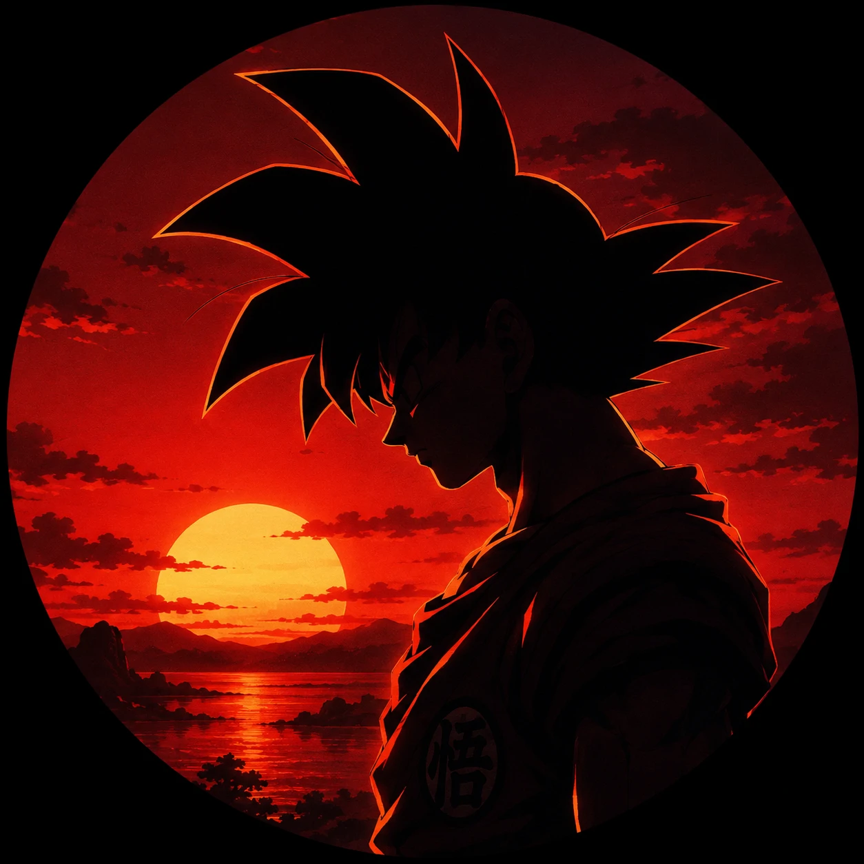 Goku PFP silhouette with red sunset, aesthetic Dragon Ball profile picture