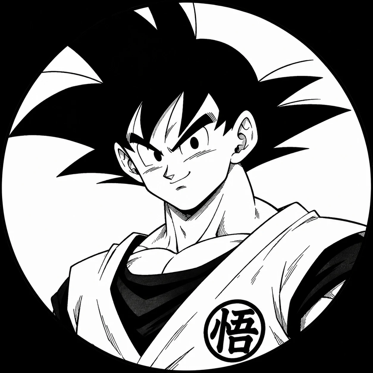 Manga-color Goku PFP black and white style for Discord, avatar