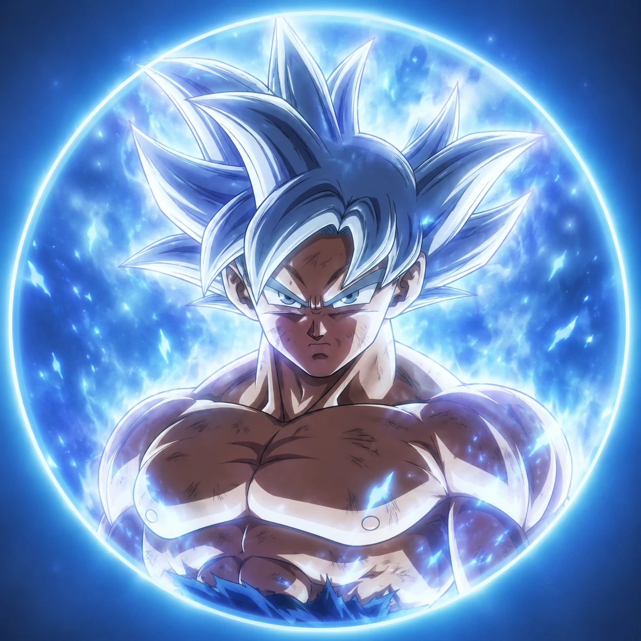 Ultra Instinct Goku PFP with light blue aura background, anime icon