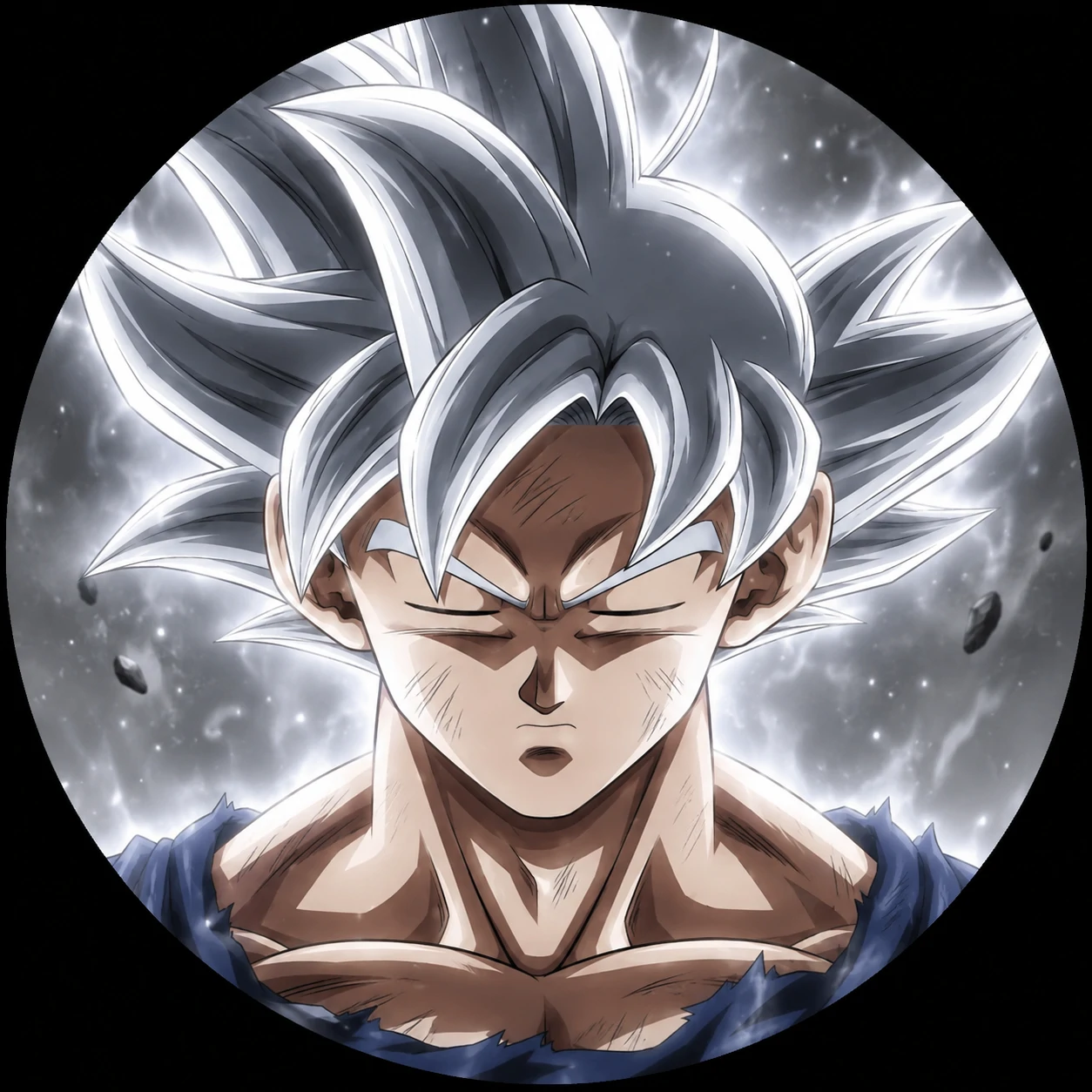 Ultra Instinct Goku PFP with silver hair, calm eyes, anime avatar