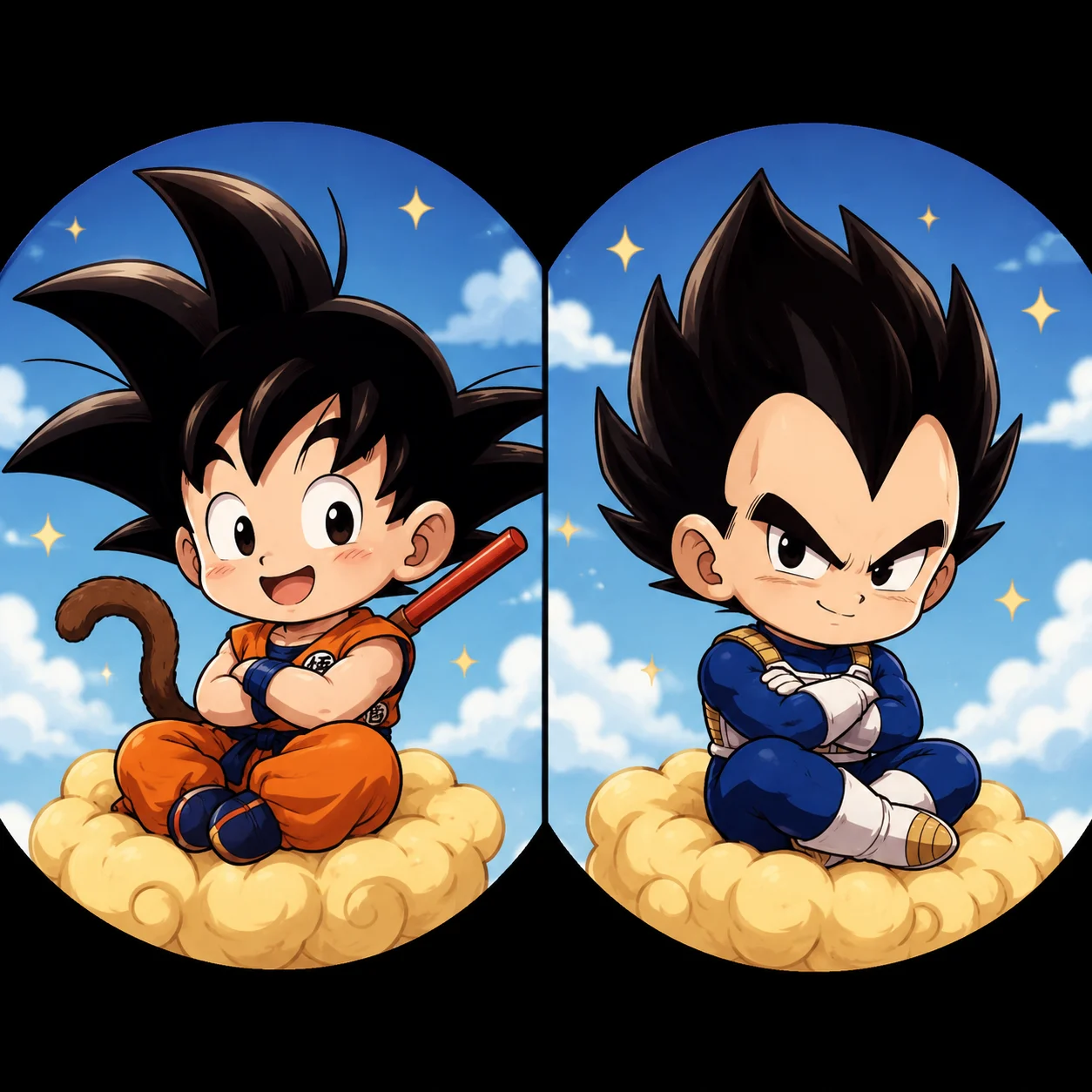 Chibi cute Goku and Vegeta matching PFP duo, anime avatars

